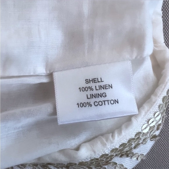 TORY BURCH 100% White Linen & Gold Sequin High Waist Pencil Skirt Size 2 - Picture 12 of 14